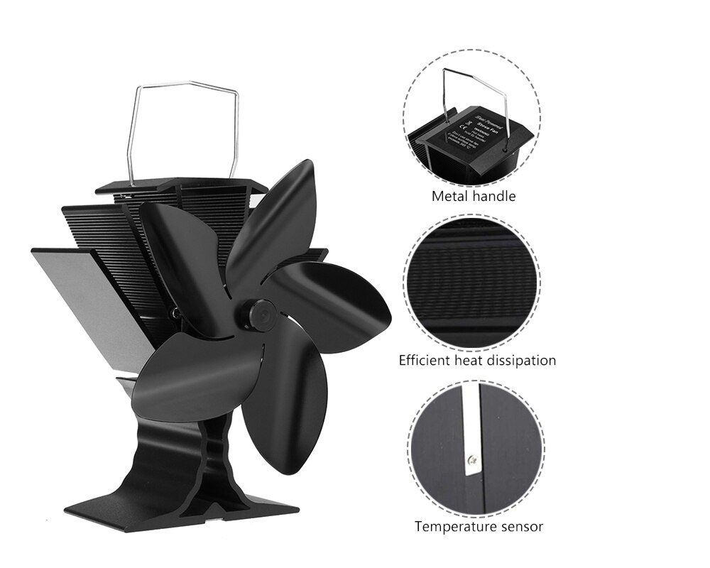Portable Fireplace Fan 5 Blades Heat Powered Stove Fan Log Wood Burner Fan Quiet Home Fireplace Fan Efficient Heat Distribution