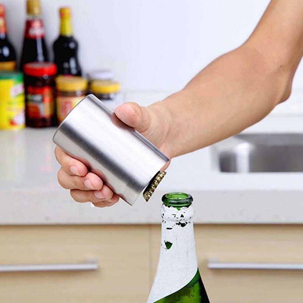 Rustfrit stål automatisk flaskeåbner øl vin dåse cap catcher bar nemt værktøj