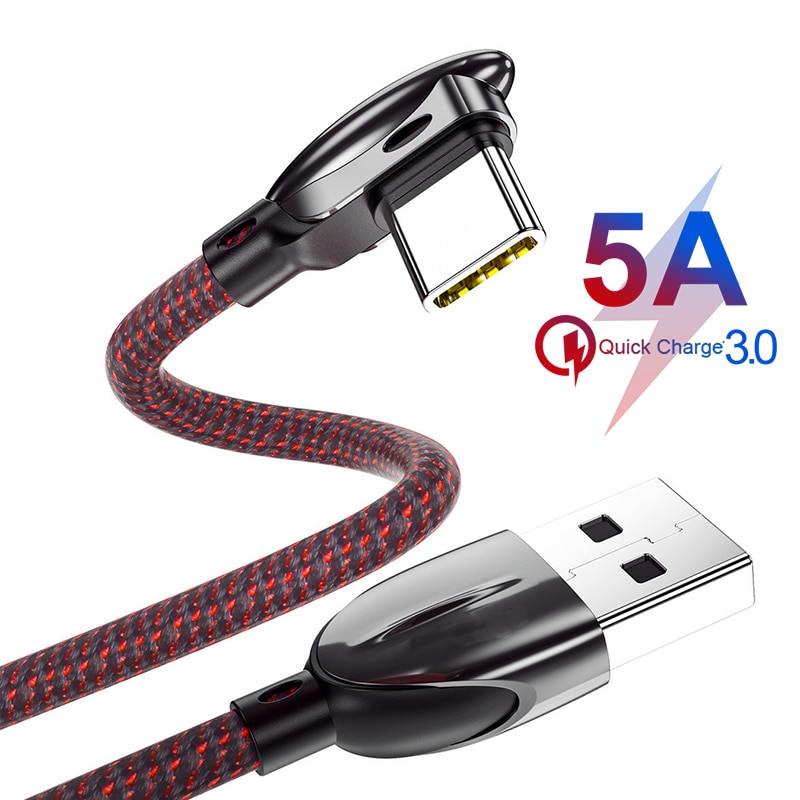 5A typ C kabel USB 90 stopni USB C szybki kabel ładowania robić samsunga S8 S9 Huawei P30 90 kąt zginania gra ładowarka robić Oneplus 6T