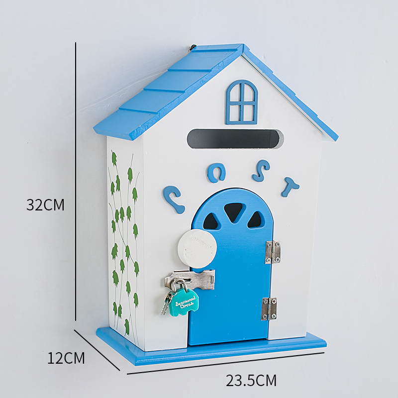 Wall-mounted mailbox garden mailbox post box barrel newspaper mailbox home balcony garden decoration letter box outdoor WF928101: B BLUE