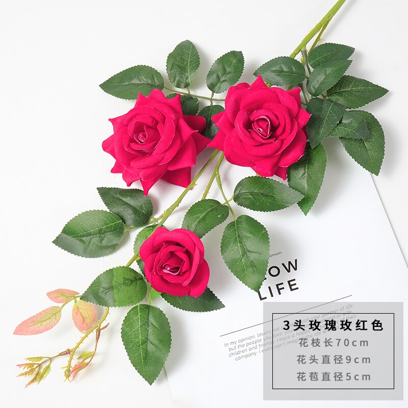 Rose kunstige blomster ikke-vævede stof stof blomst gren bryllup pink dekoration hjem elsker valentine: Smtmq 074