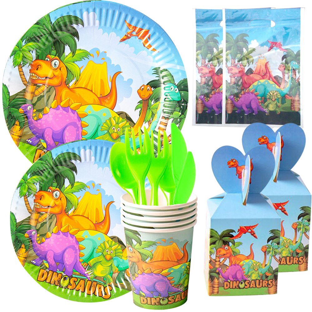 Dinosaur Party Supplies Disposable Tableware Set Paper Plates Napkins Straws Kids Birthday Decoration Baby Shower Boy