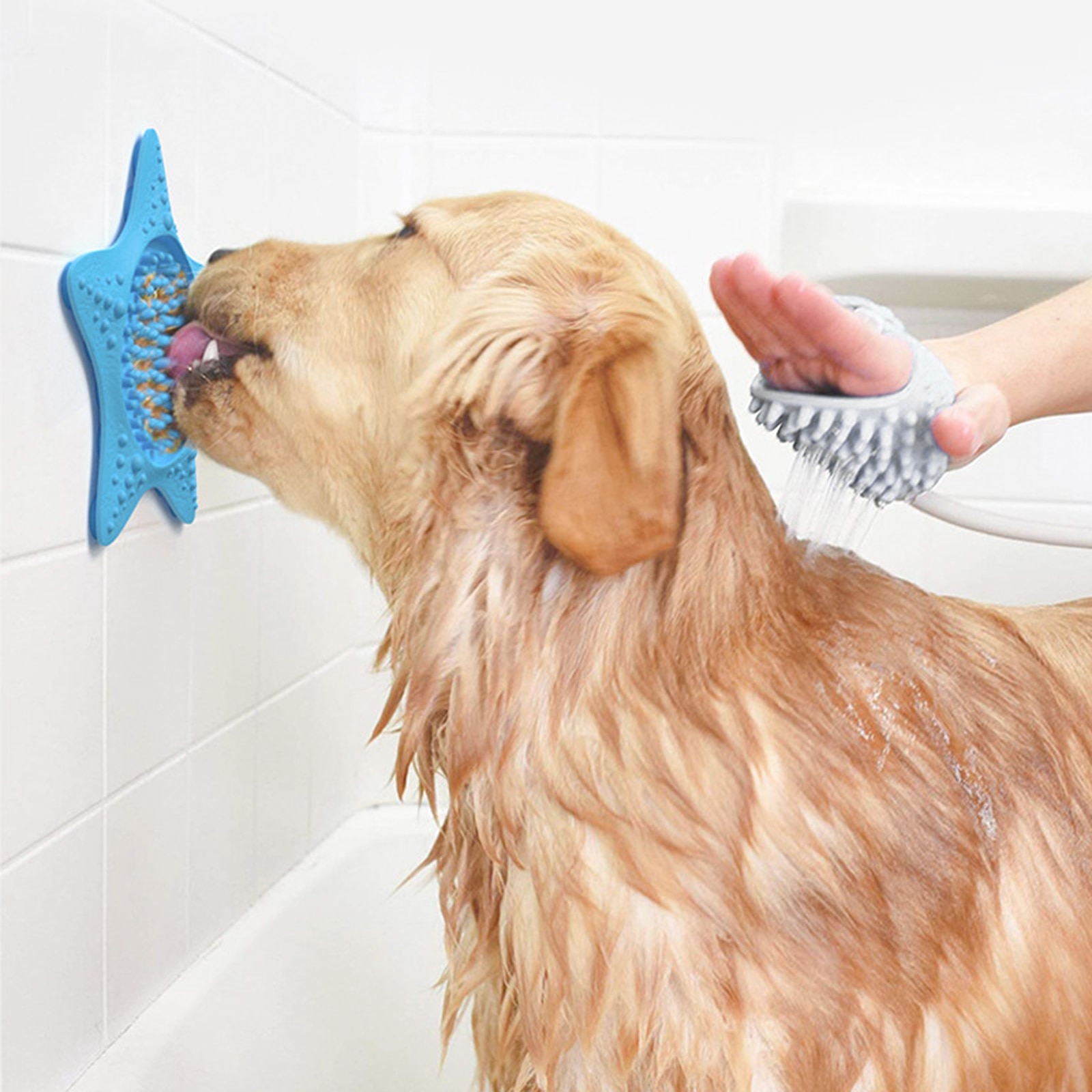 Blue Portable Fixed Suction Dog Lick Pad Cup Bowl Transfer Plate Dog Slow Feeder Silicone Pet Bath Products