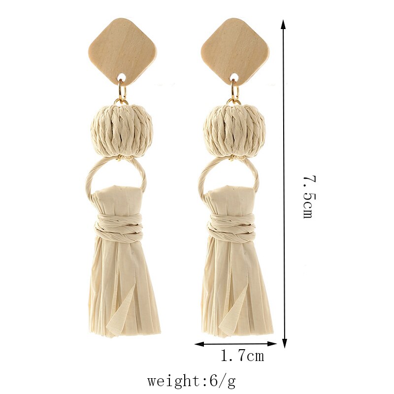 Bohemian Female Handmade Woven Vine Rattan Straw Earrings For Women Boho Geometric Square Wooden Dangle Earring Jewelry