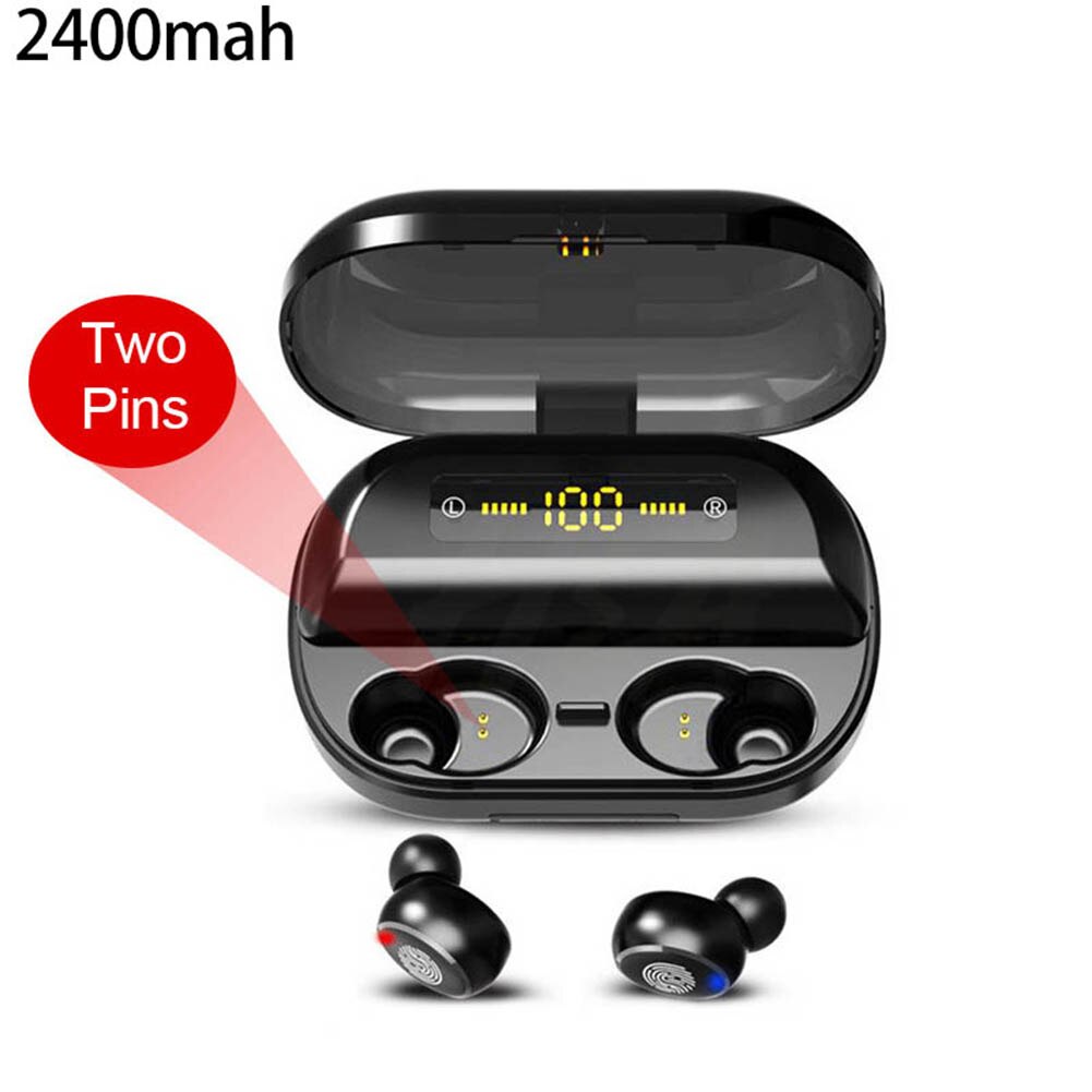 V11 TWS 5.0 Bluetooth 9D Stereo Earphone Wireless Earphones IPX7 Waterproof Earphones Sport Headphone With 4000mAh Power Bank: Black 2400mAh