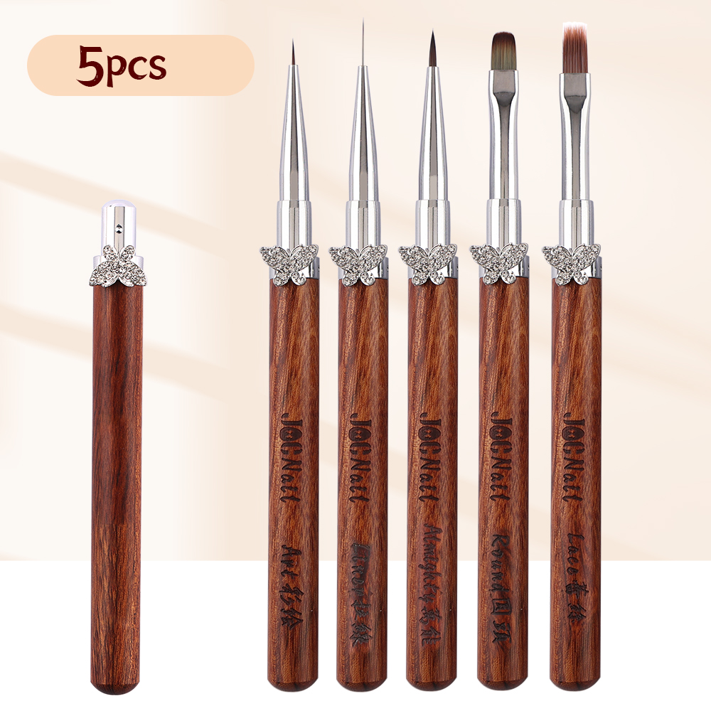 Nagelkonstborsteset avtagbar stång zirkonfjäril sandelullshandtag kantkrok uv-gelnagelborste nagelkonstverktyg: Brun