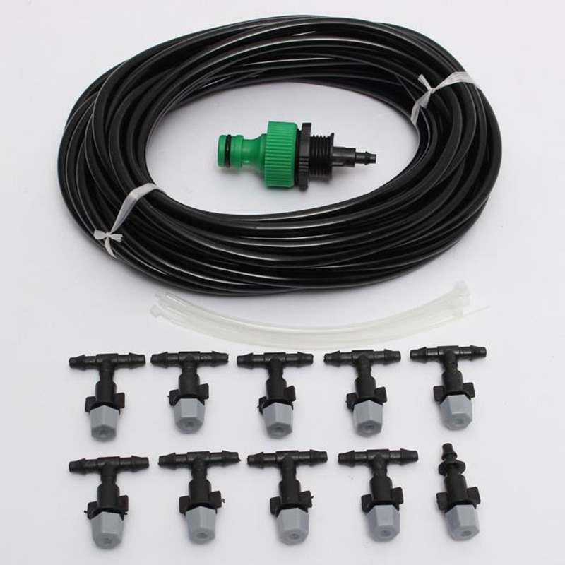 1 set vattendimma kylsystem dimsprinkler munstycke utomhus trädgård uteplats växthusväxter spray dimma slang vattning kit 10m