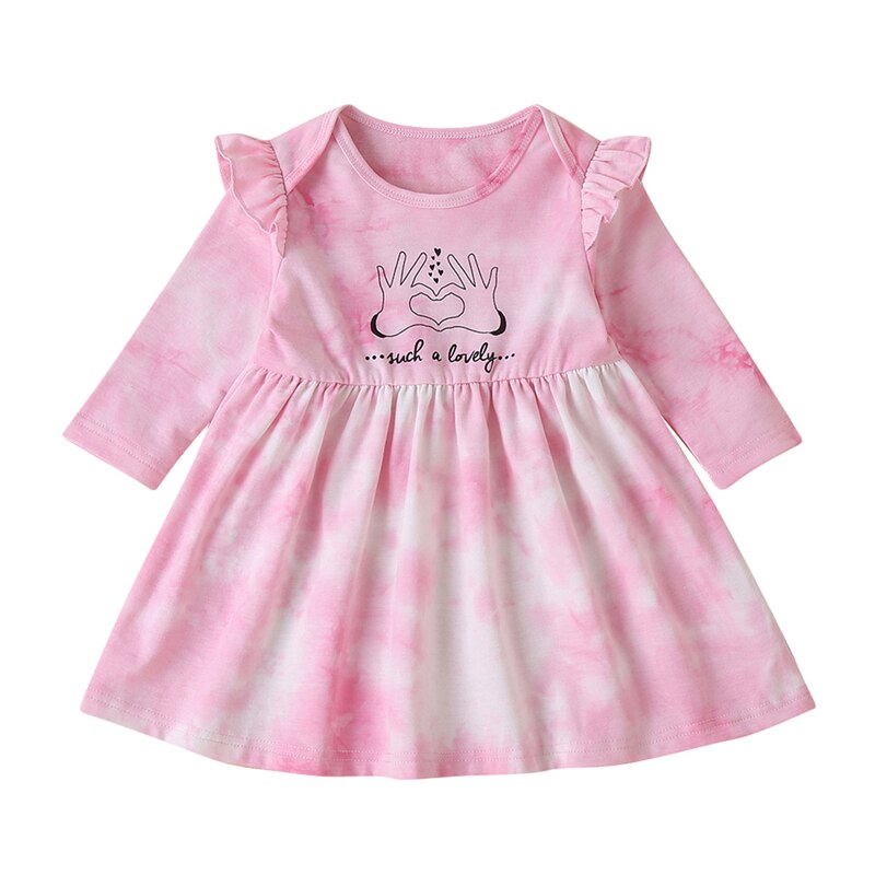 bebé chica de de manga larga vestido de dulce Tie-dye gesto redondo cuello de los niños vestido de la princesa