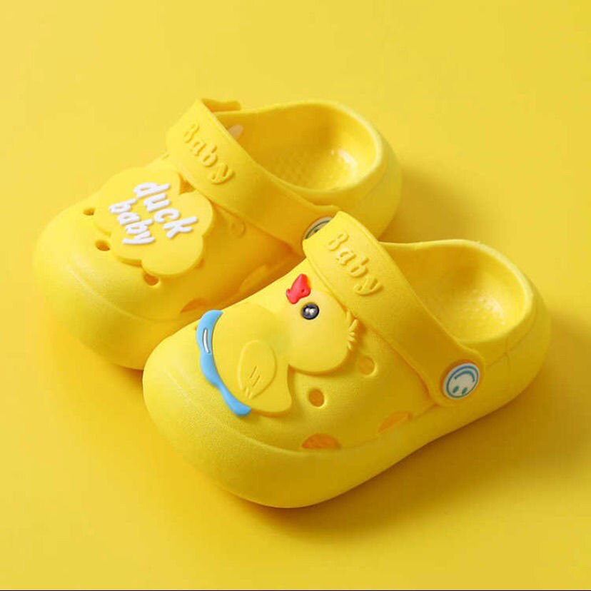 Bonito pato do bebê do menino chinelos ao ar livre verão crianças indoor antiderrapante sandálias dos desenhos animados crianças meninas fundo macio da criança sapatos de praia: YELLOW / 27.5