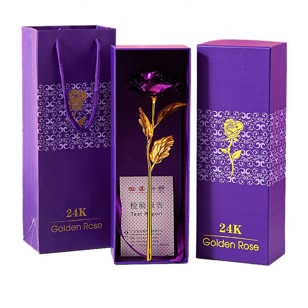 24k Gold Foil Plated Rose Lasts Forever Rose for Lover's Wedding Christmas Day Artificial Flower: Purple