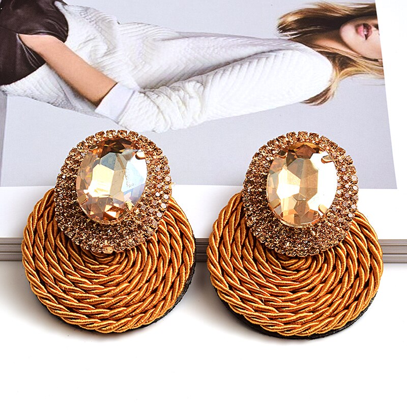 Style Colorful Crystal Earrings High Rhinestone Handmade Round Earring Jewelry Accessories For Women: Brown