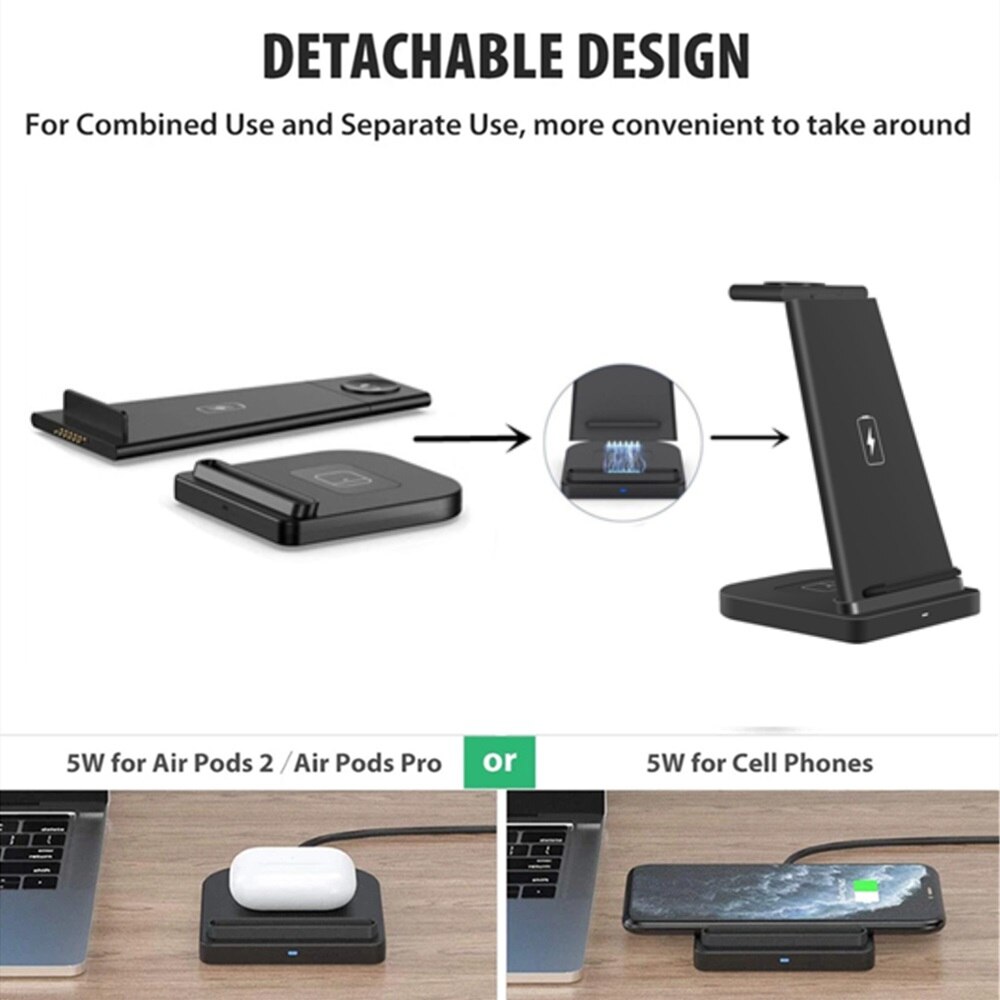 3 In 1 Qi Draadloze Oplader Voor Samsung S21 S20 Iphone 12 11 Xr Xs X Airpods Pro Apple Horloge se 6/5/4/3/2 15W Fast Charge Station