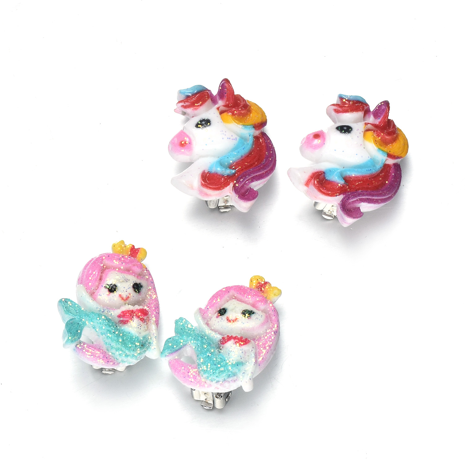 7 Pairs Kids Peuter Meisjes Clip Op Oorbellen Waarde Set Verjaardagsfeestje Leuke Mermaid Paard Snoep Prinses Oor sieraden