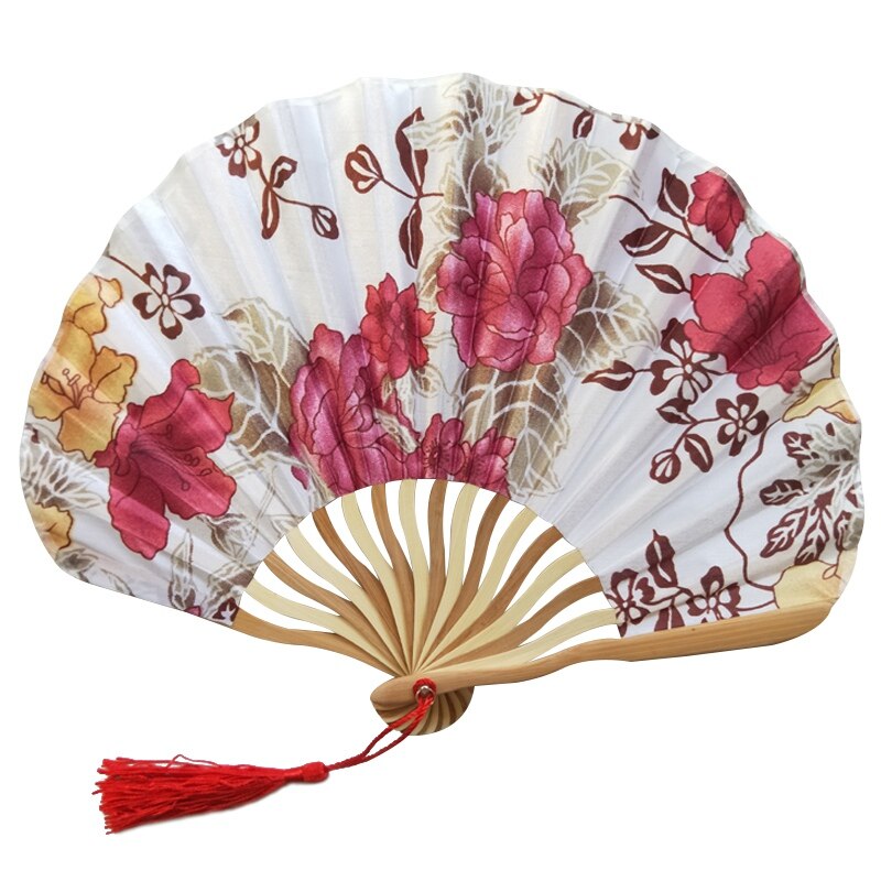 Bamboo Flower Printed Japanese Style Foldable Hand Held Fan Decor: QR