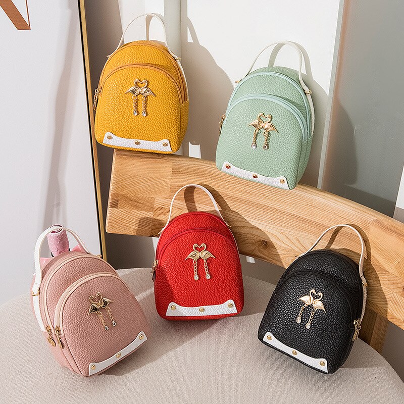 Women's Solid Color Leather Little Swan Backpack Shoulder Bag Mini Backpacks For Girls Small Backpack Women