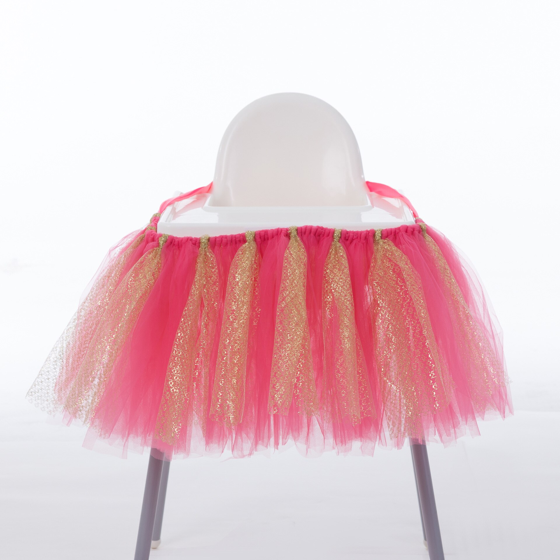 Baby 1St Birthday High Chair Tutu Skirt Tulle Dining Chair Skirt Party Decoratio Net Gauze Children Dining Decoration Home: 32Watermelon RedGold