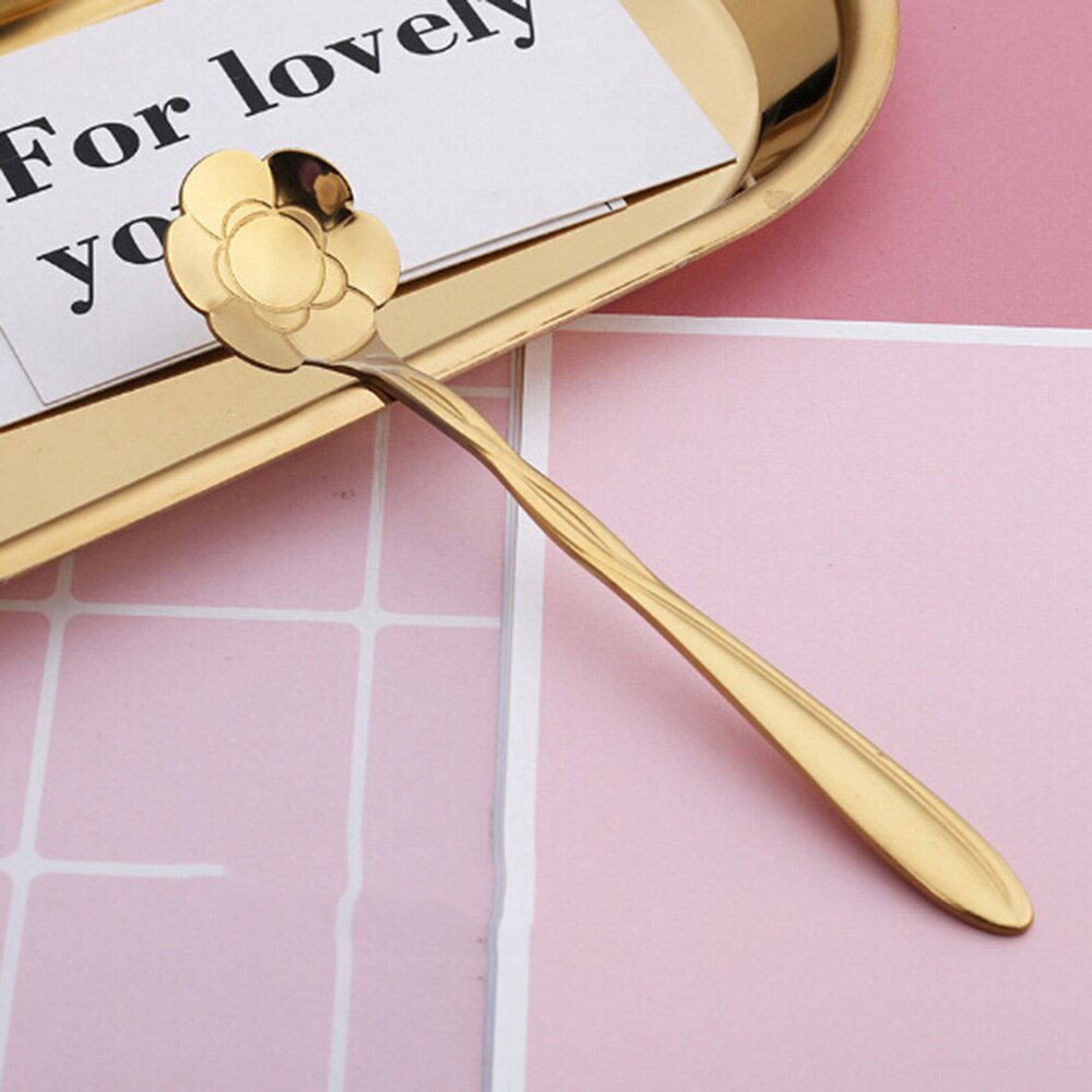1pcs Mini Cute flower Stainless Steel Teaspoon Coffee Metal golden Soup Dessert Spoon tablespoon dessert spoons Kitchen utensils: f
