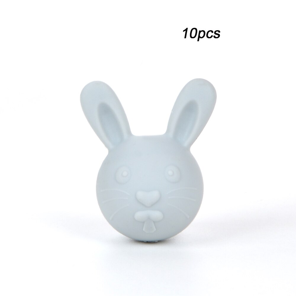 LOFCA 10 sztuk królik koraliki ząbkowanie silikonowe bpa-free Baby gryzaki zwierząt króliczki kulki silikonowe dla naszyjnik opieka stomatologiczna: light grey