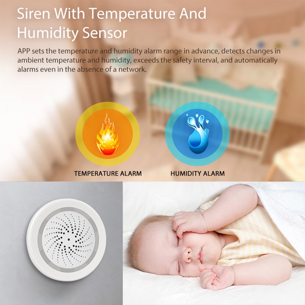 Lämpötila kosteus hälytysanturi wifi sireeni tuya yhteensopiva echo google home assistant ifttt