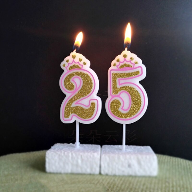 Happy Birthday Cake Topper Number Candle 0-9 Sliver Pink/Blue Cake Crown Children Birthday Grft Party Cake Decoration