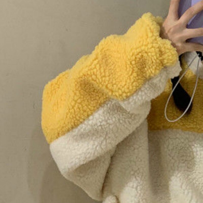 Sudaderas con capucha de talla grande para mujer, ropa de calle holgada de , de estilo coreano, informal, con cremallera, estampado grueso, moderno y que combina con todo: yellow / L