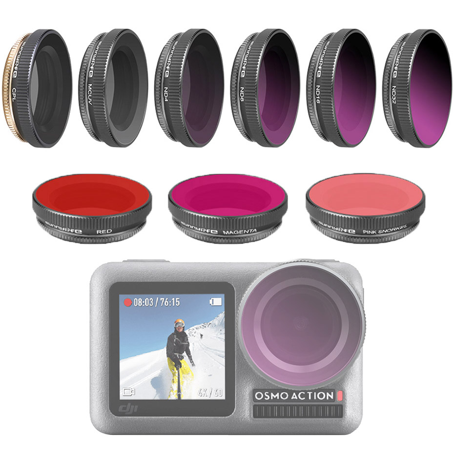 För osmo action kamera filter dykning röd magenta rosa filter för dji osmo action uv  nd4/8/16/32- pl optiskt glas lins tillbehör