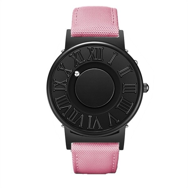 Eutour Horloge Man Canvas Lederen Band Heren Horloges Magnetische Bal Show Quartz Horloges Mode Mannelijke Klok Horloges: Pink Canvas Strap