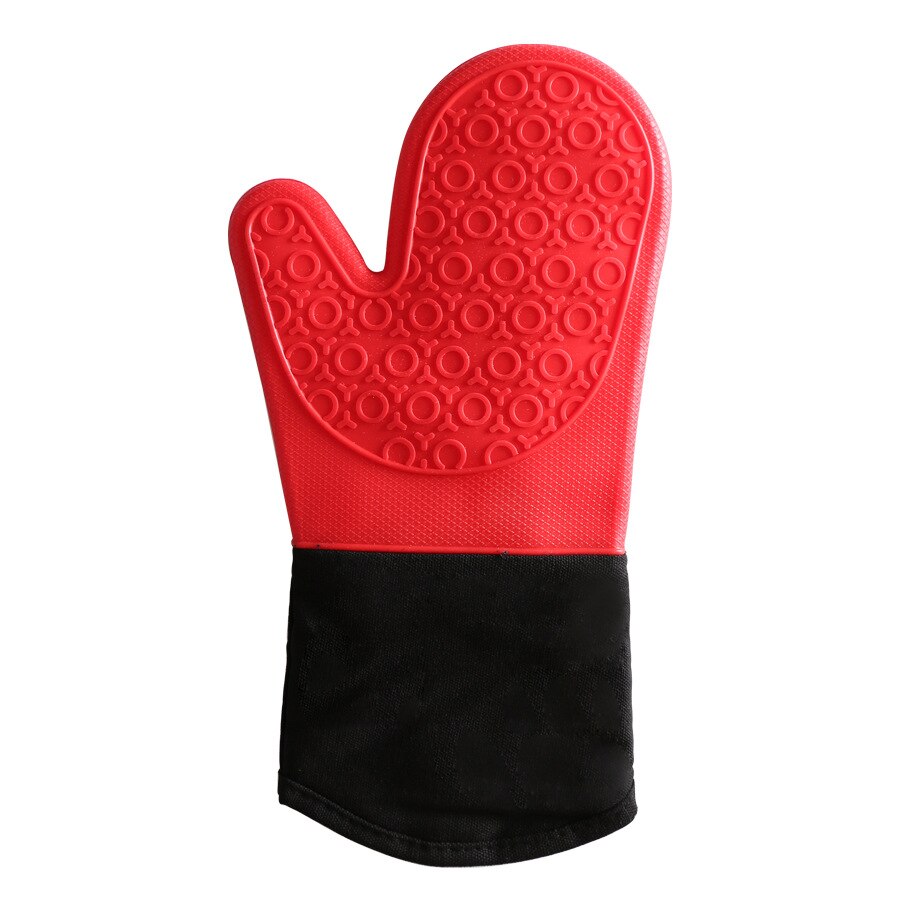 1PCS BBQ Glove 300-500 Centigrade Extreme Heat Resistant Silicone microwave kitchen Gloves Cooking Grill Oven Mitts Gloves: Red