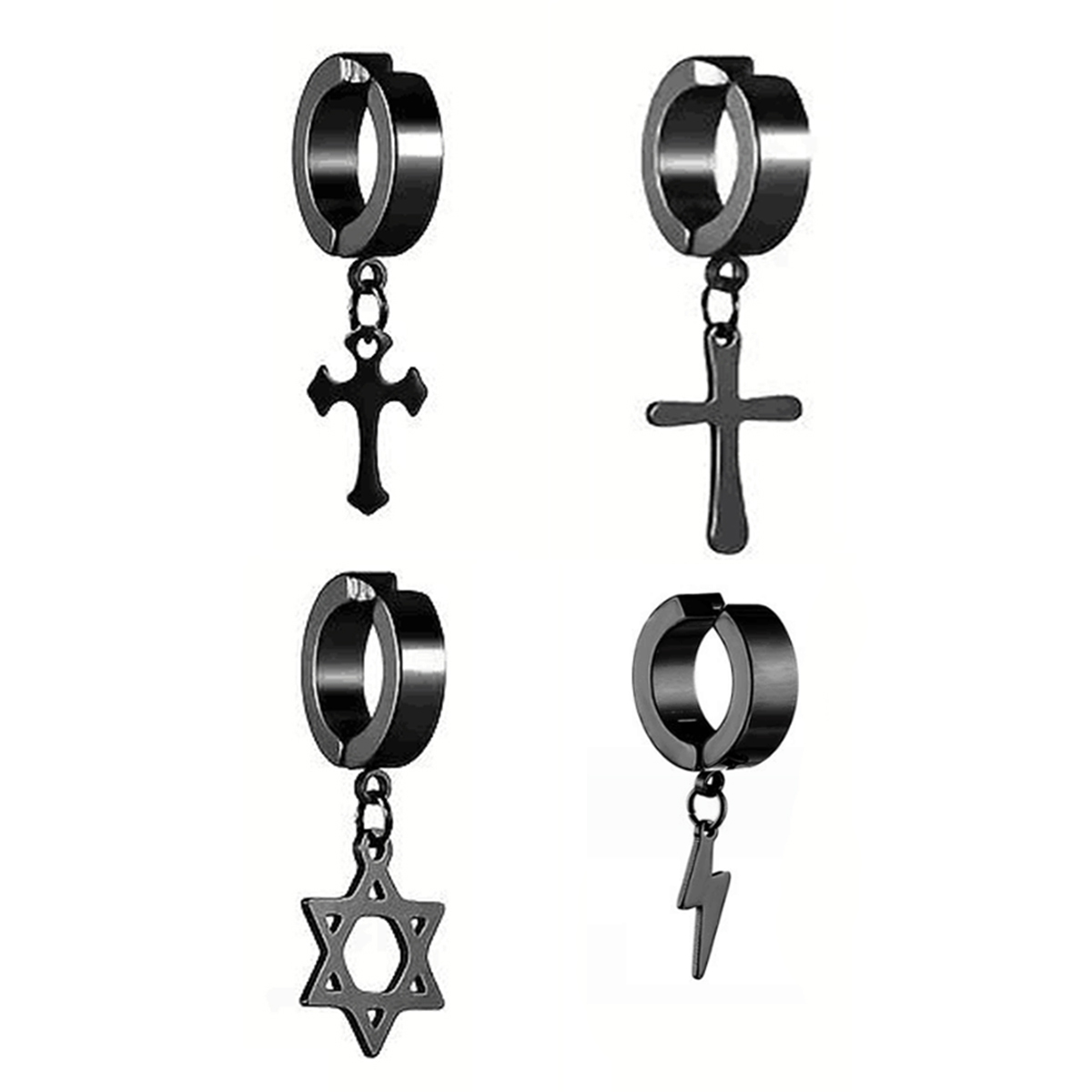 Conjuntos de aretes falsos con imán de acero inoxidable para hombre, conjunto de estrella relámpago cruzado punk, 2-7 Uds.: Pistola negra plateada