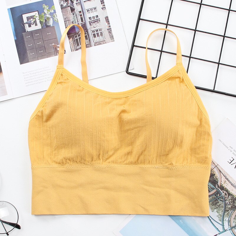 Cotton Sports Bras Women Push Up Solid Sports Bra Jogging Gym Women Sports Bra Girl Underwear Fitness Running Yoga Sport Tops: YELLOW