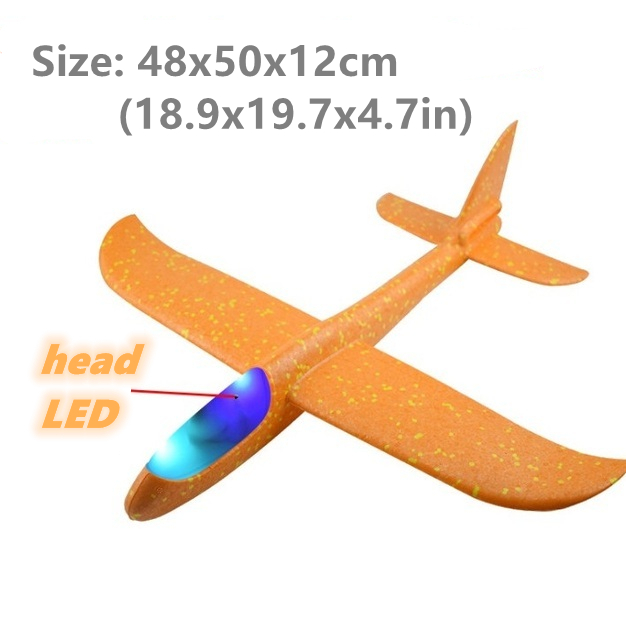 50CM Big Foam Plane Flying Glider Toy With LED Light Hand Throw Airplane Outdoor Game Aircraft Model Toys for Children Boys: 50cm Orange head LED