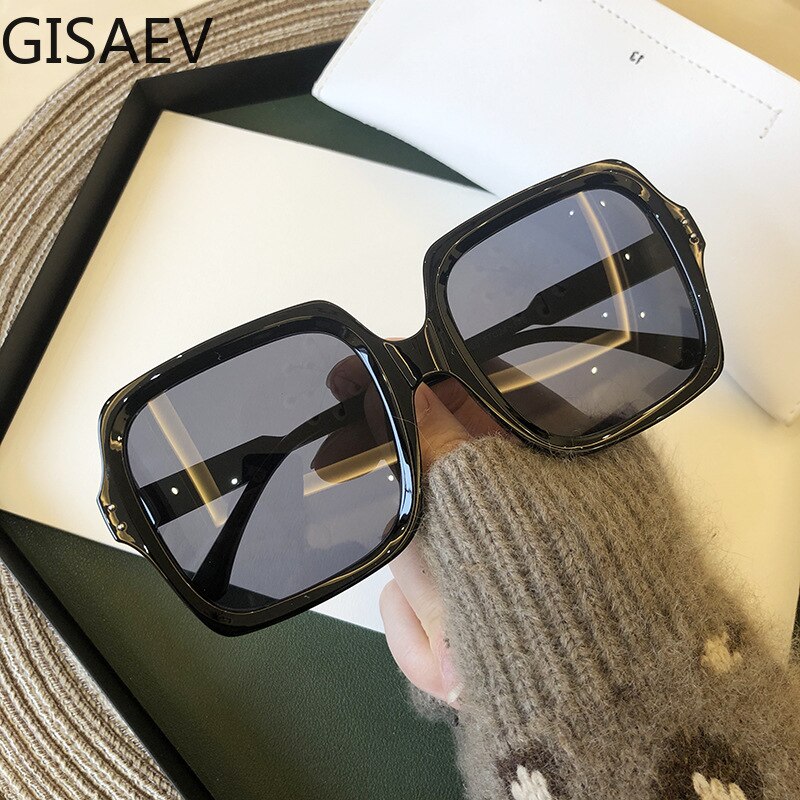 Gisaev Vintage Oversize Plein Zonnebril Vrouwen Luxe Groot Frame Gradiënt Vrouwelijke Bril Óculos Zonnebril Zwarte Mode