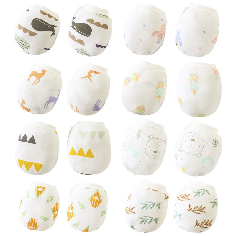 Baby Katoen Cartoon Patroon Anti Krassen Handschoen Bescherming Gezicht Scratch Mitten