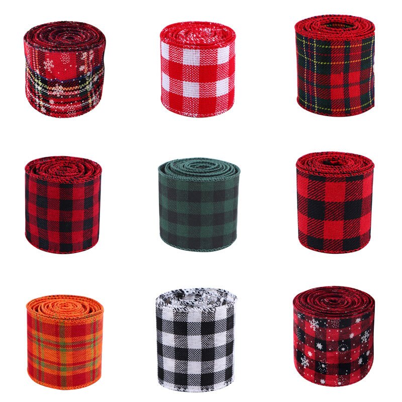 6M Kerst Lint Rood Zwart Plaid Linnen Linten Kerstboom Boog Decoraties Voor Huis Xmas Cadeaupapier Lint Noel