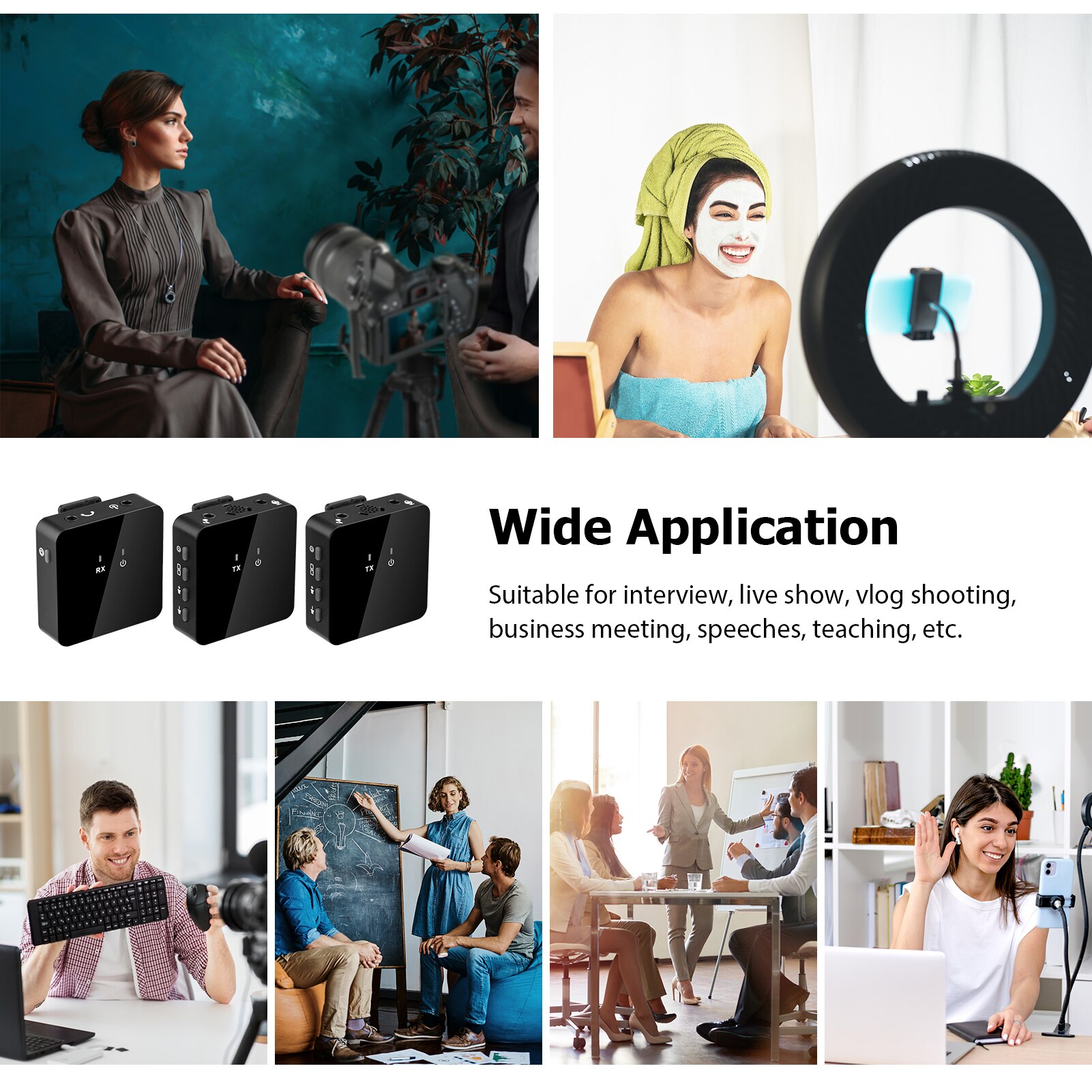 Microphone à revers sans fil UHF, micro omnidirectionnel avec émetteur et récepteur pour Interview, tournage Vlog en direct