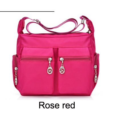 Kvinder messenger taske skuldertasker nylon kvindelige crossbody tasker dame håndtasker lynlås lukning tote: Rosenrød