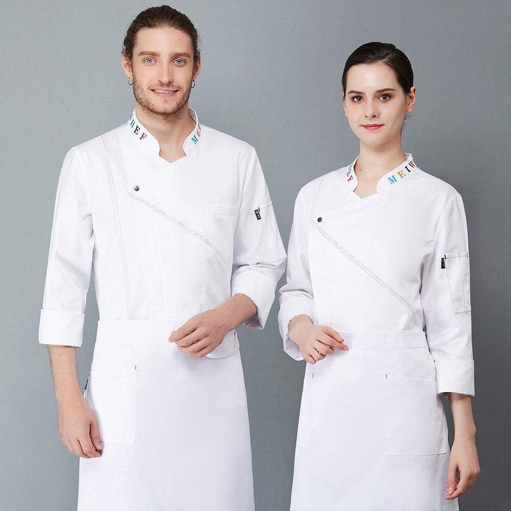 Farverigt brevbroderi til halsudskæring kok restaurant uniform tøj langærmet mænd madservice kokke tøj kokke jakker