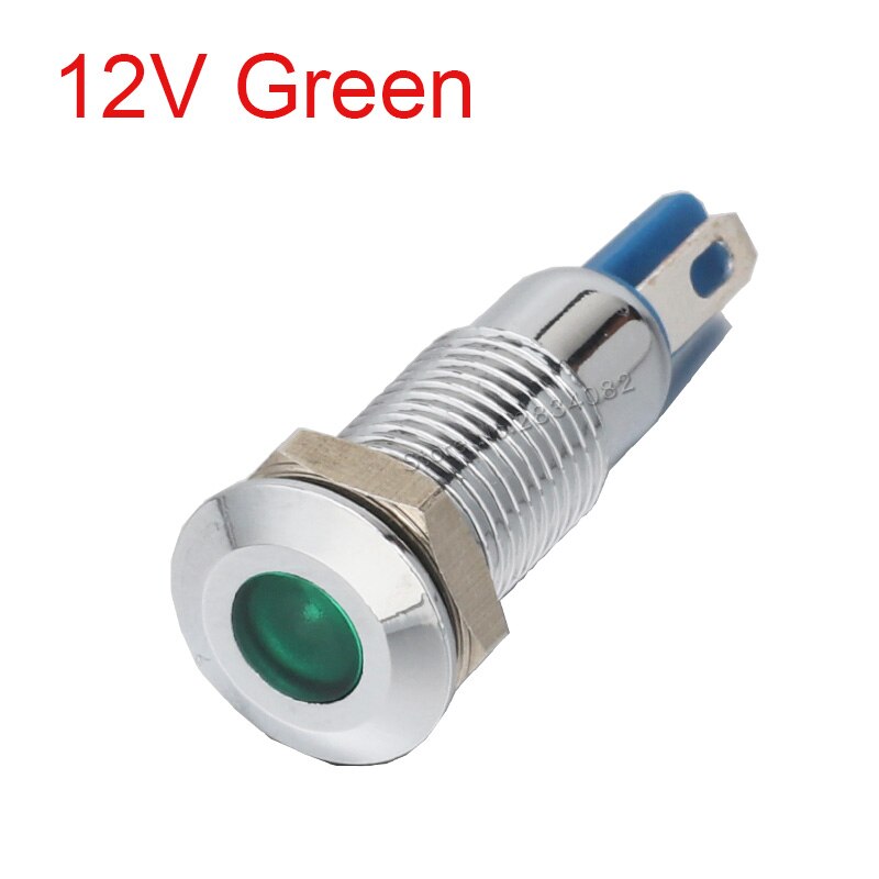 8mm indicator light LED signal lamp metal 12V 24V 220V red yellow green white 2 pin colorful S8-D light: Green 12V
