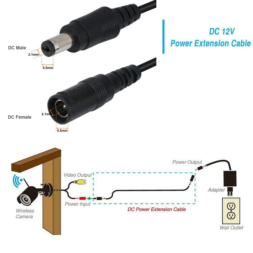 DC 12V Monitor Connector 0.5m 1m 2m 2m 3m 5m 5m 10m 5.5mm*2.1mm Extended Wire Power Supply Cable for CCTV Security Camera Router