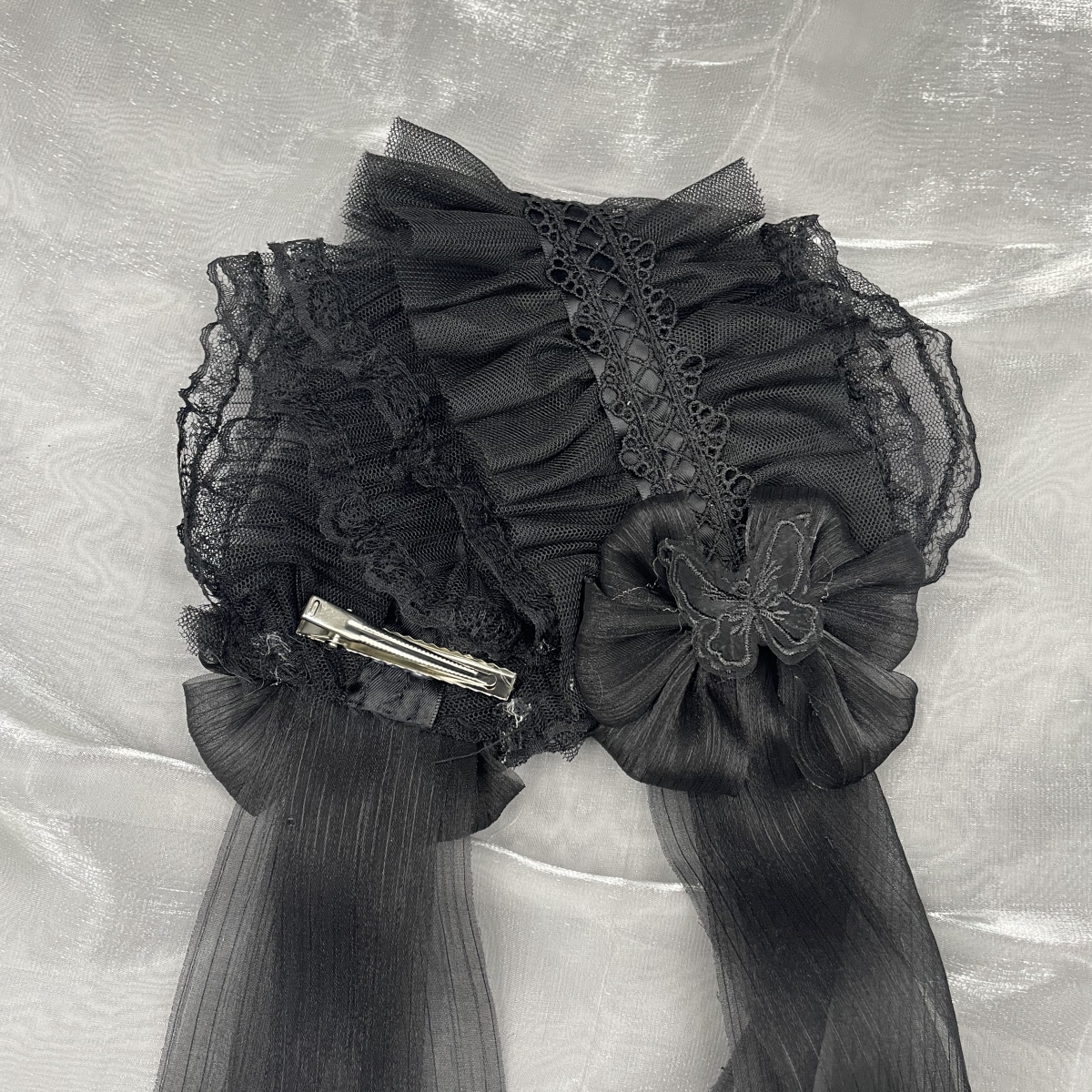 Cosplay Anime Gothic Lolita Maid Lace Headband Women Girls Ruffles Lace Flower Embroidery Hairband Headpiece Hair Hoop Accessory: GRAY