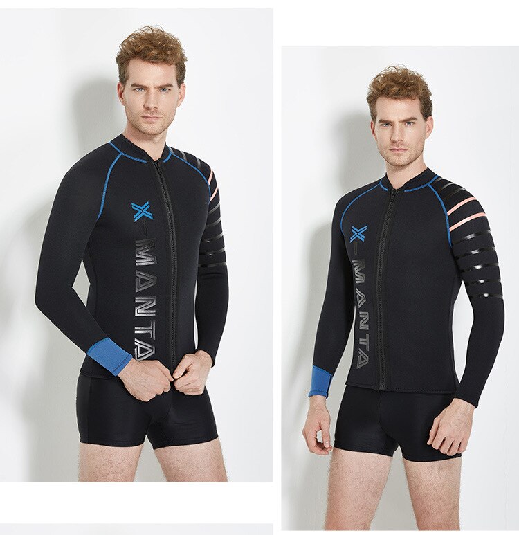 Men's 3MM Neoprene Wetsuit Skins Long Sleeve Jacket with Front Zipper Pants Shorts Rash Guard Spear fishing Diving Suit Wet Suit