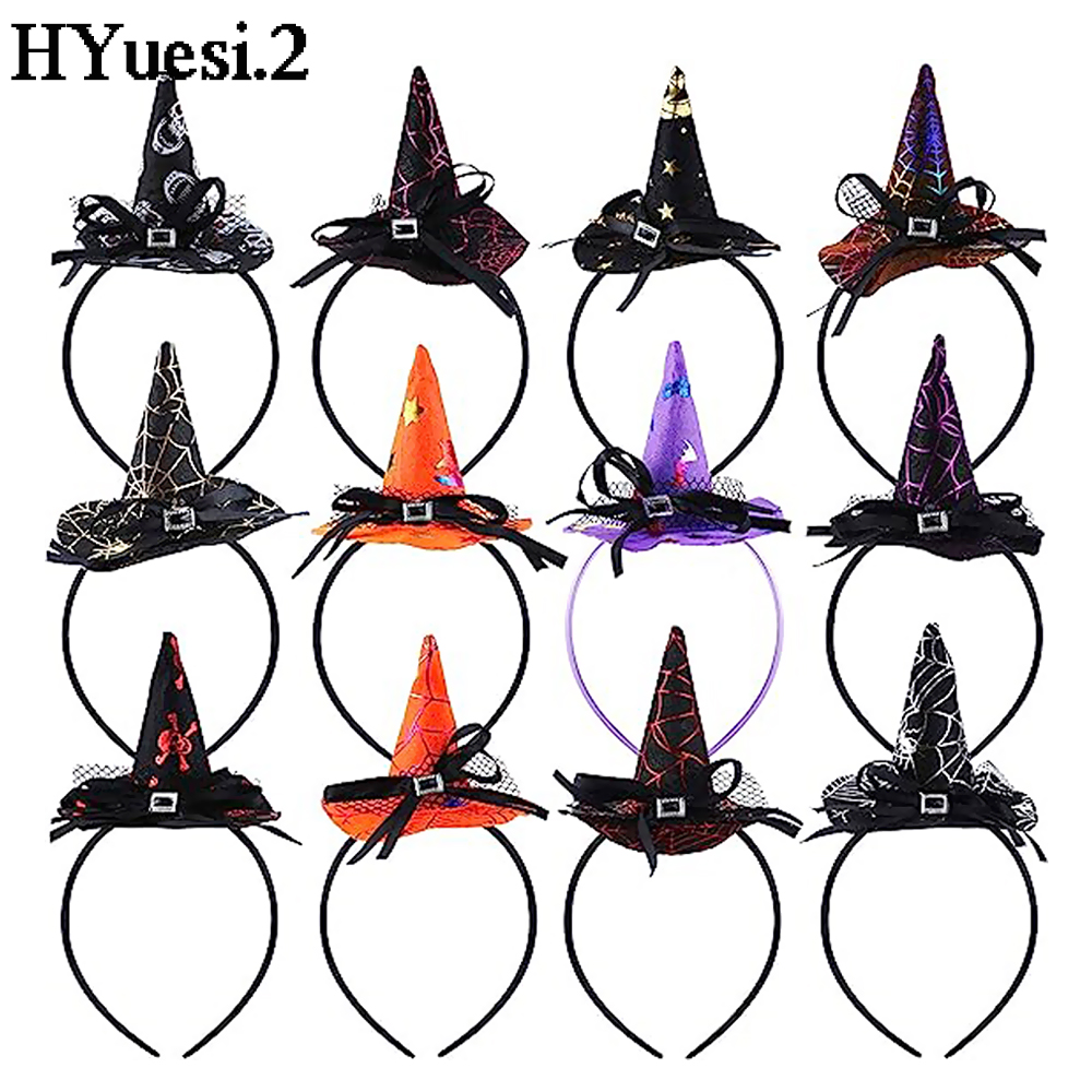 Mini sombrero de bruja puntiagudo, diademas con forma de Calavera, telaraña, calabaza, aros para el cabello para niños y niñas, diademas de Halloween, decoración de Cosplay