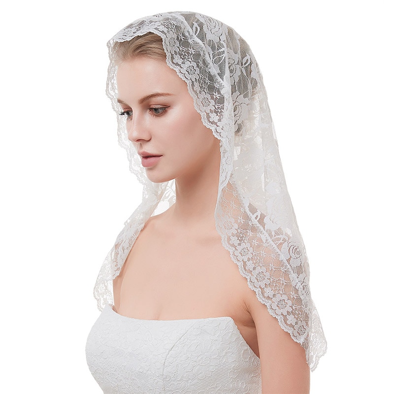 Wit Zwart Sluier Bruids Mantillas Kapel Sluiers Moslim Sluier Hoofd Die Kant Katholieke Sluier Mantilla Welon Slubny