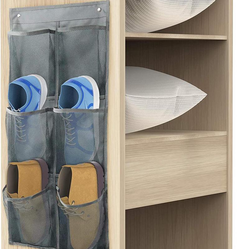 Organizador de sapatos para artigos diversos, 6 compartimentos, montagem na parede, sobre a porta, saco de armazenamento pendurado, bolsos de malha para parede