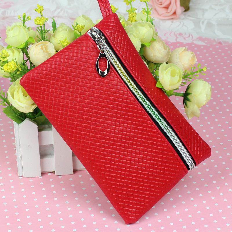 Candy Kleur 16*10Cm Vrouwen Portemonnee Telefoon Rood Roze Zwart Wit Blauw Portemonnee Vrouw rits Pu Leer: red