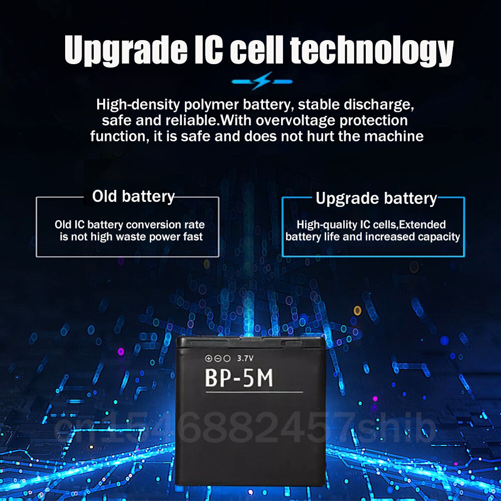 BP-5M BP5M BP 5M 900mAh para teléfono, batería recargable de iones de litio para Nokia 5700, 5610, 5611, 5710, 5611XM, 5700XM, 6110, 6110N, 6200C, 7390, 1 ud.