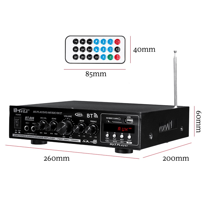 2000W Hifi Audio Power Verstärker Stereo Heimkino Verstärker Audio mit Fernbedienung Unterstützung FM USB SD Karte bluetooth