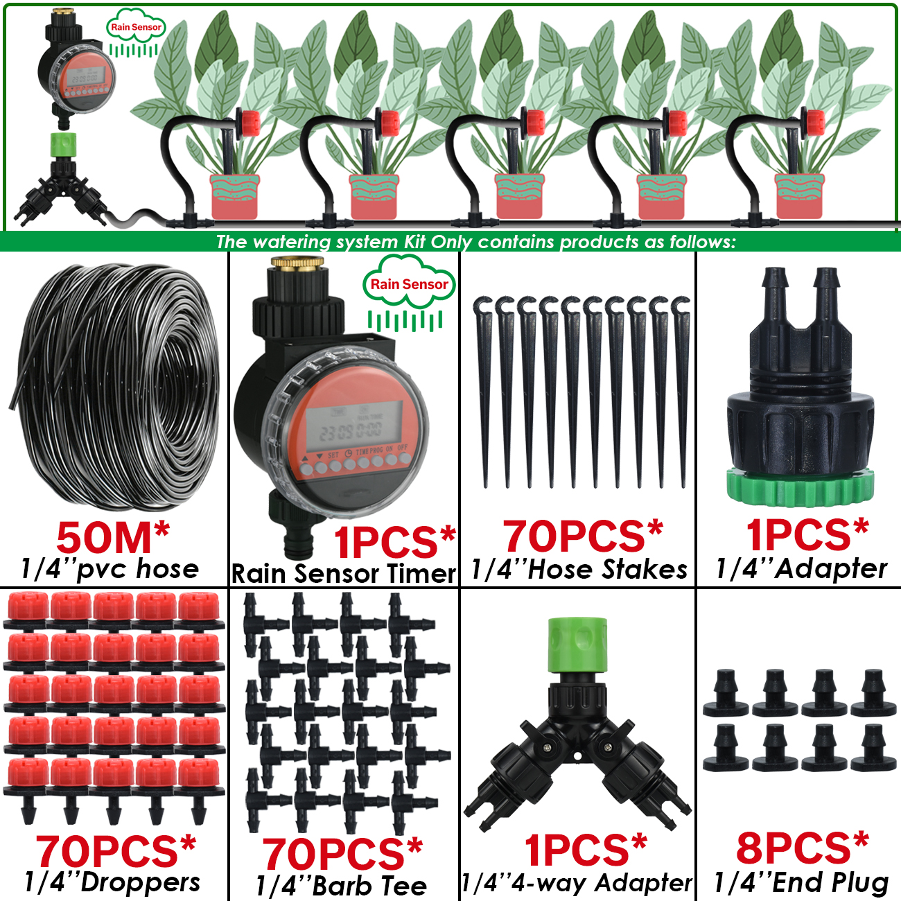 KESLA 5-50M sistema de riego por goteo automático manguera de jardín Micro Kit de riego por goteo goteros herramienta de jardinería para maceta bonsái: Castaño