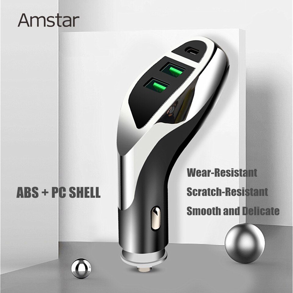 Amstar-cargador USB de teléfono móvil para coche, dispositivo de carga rápida de 48W, 4,0, 3,0, para iPhone, Xiaomi, Huawei, QC4.0, QC3.0, tipo C, PD, 30W