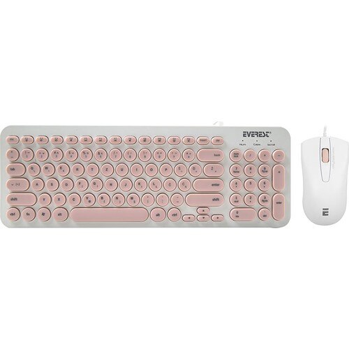 Everest KM-01K Pink USB Round Key 3D Mouse Combo LC Layout Keyboard + Mouse Set